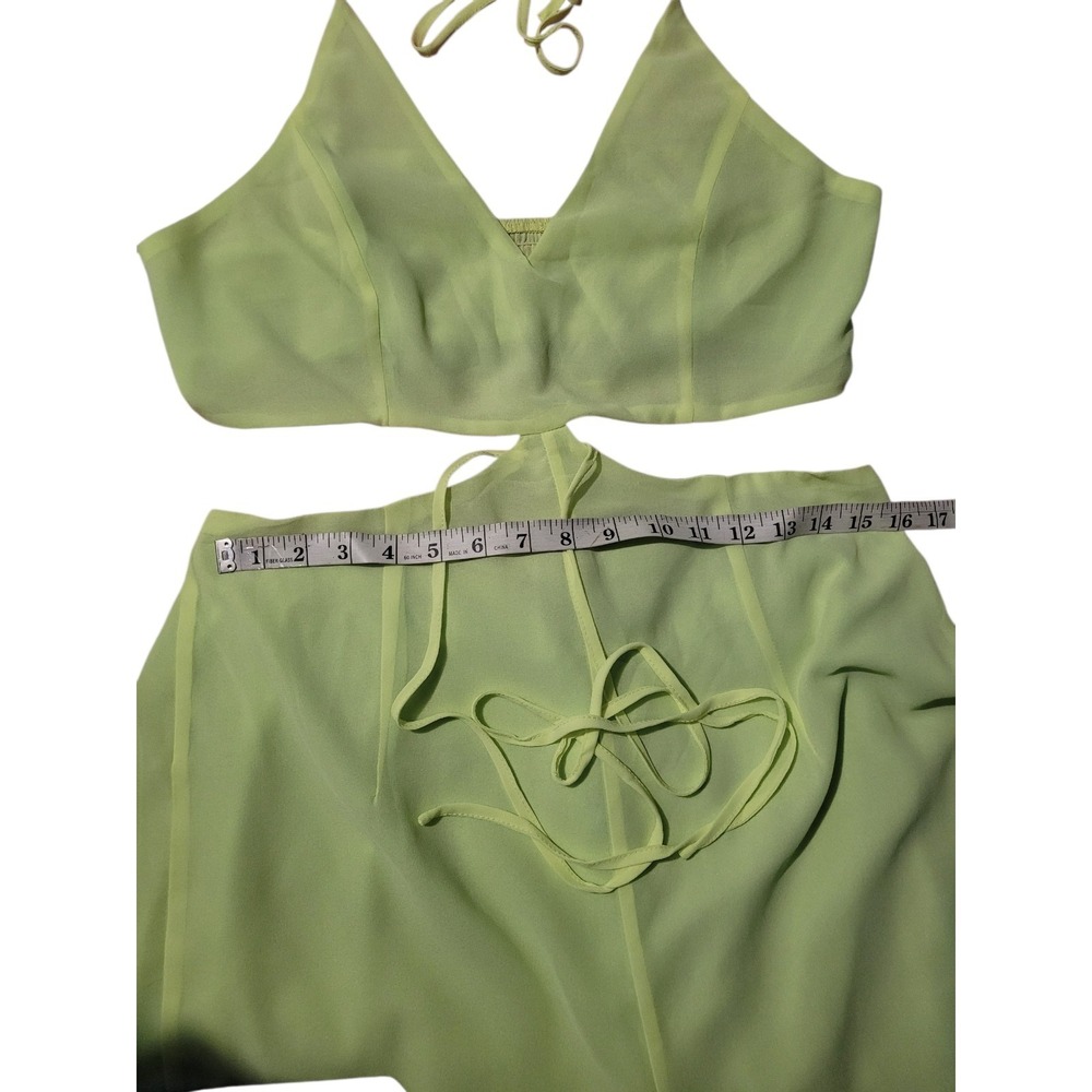 Fashion Nova Beach Views Chiffon Jumpsuit Women's Size XL Lime Halter Wide Leg - Picture 12 of 14